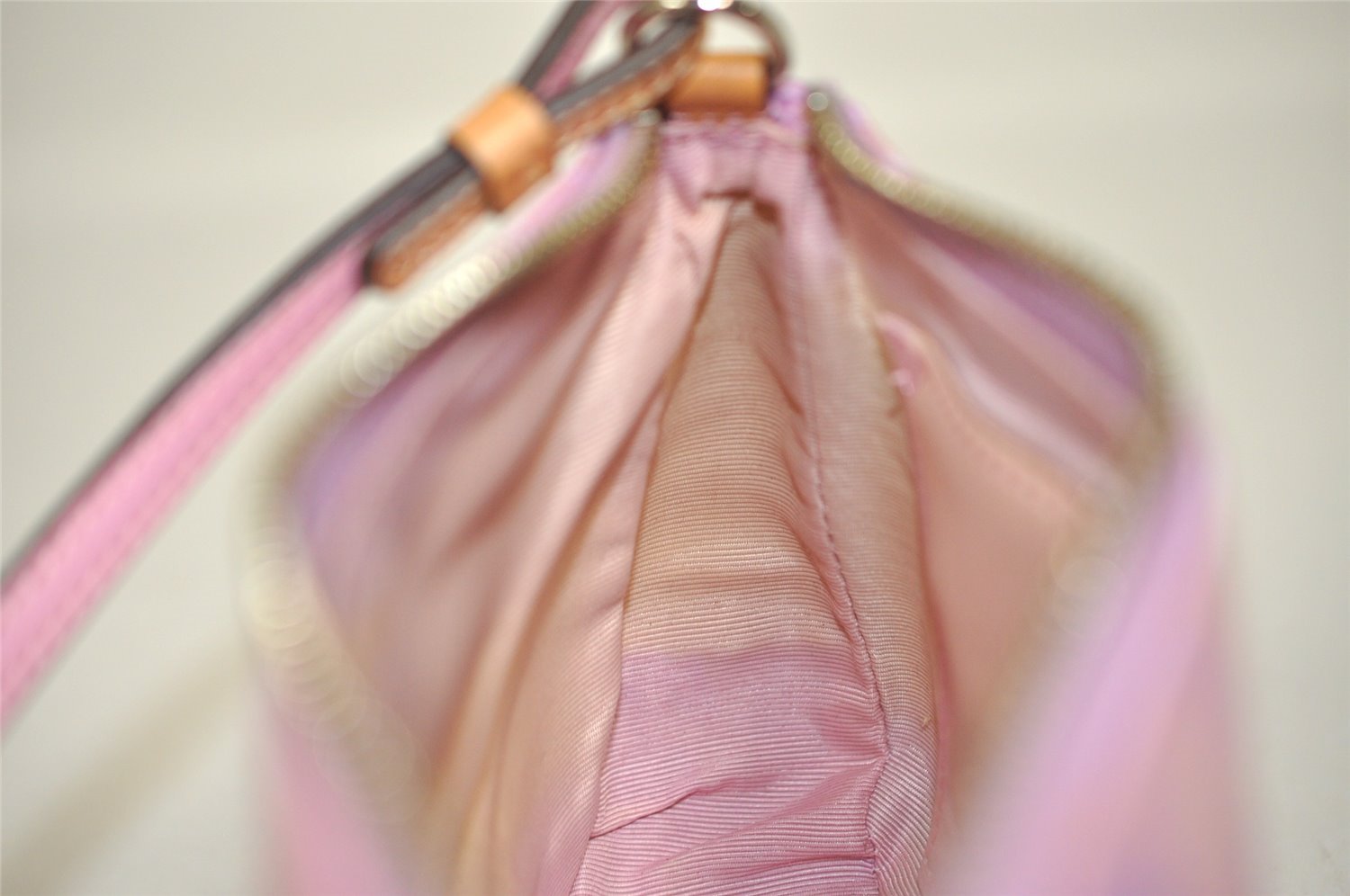 Authentic COACH Signature Hand Bag Pouch Purse Canvas Leather 6094 Pink 4063I