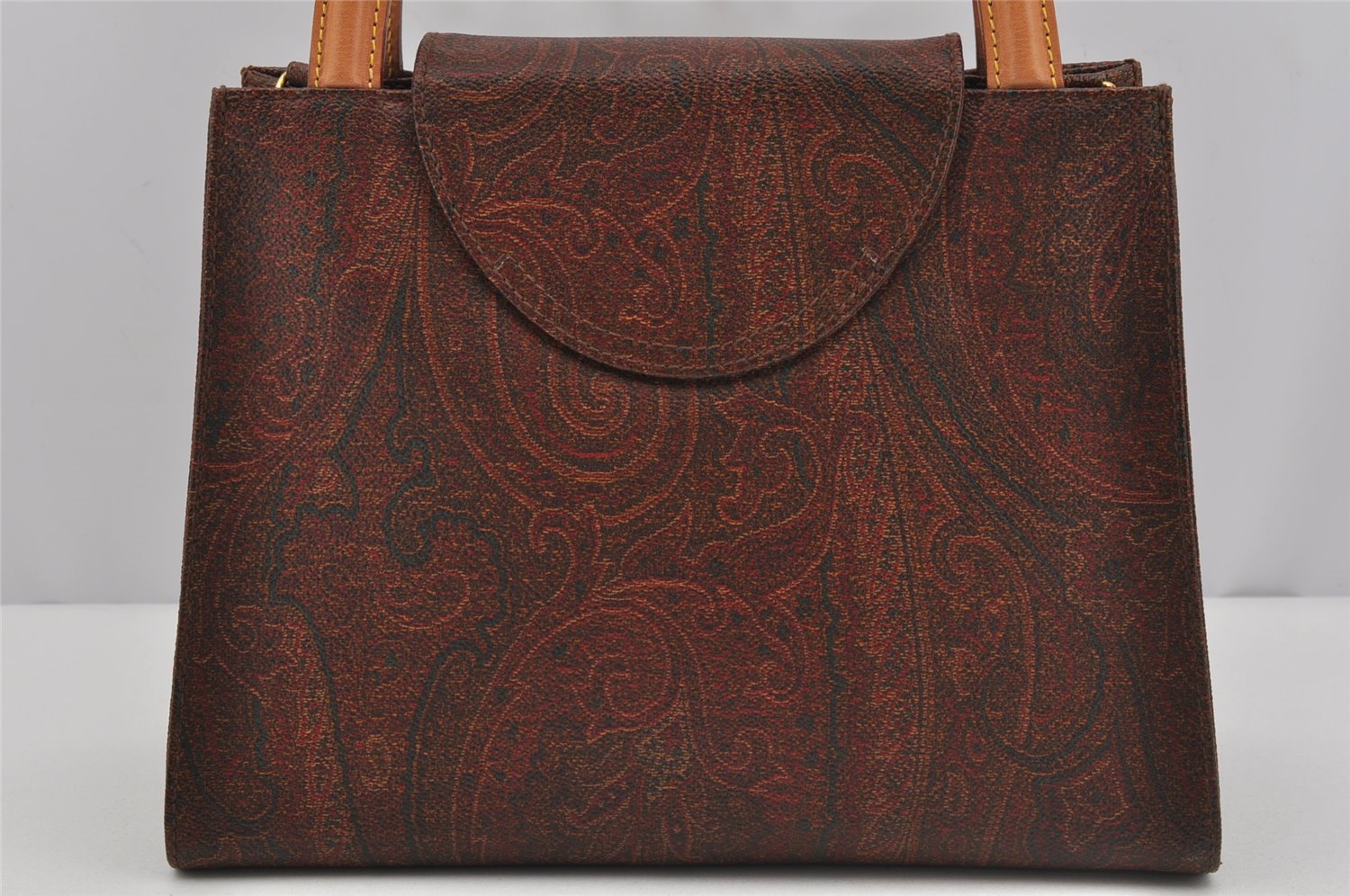 Authentic ETRO Paisley 2Way Shoulder Hand Bag Purse PVC Leather Brown Junk 4069J