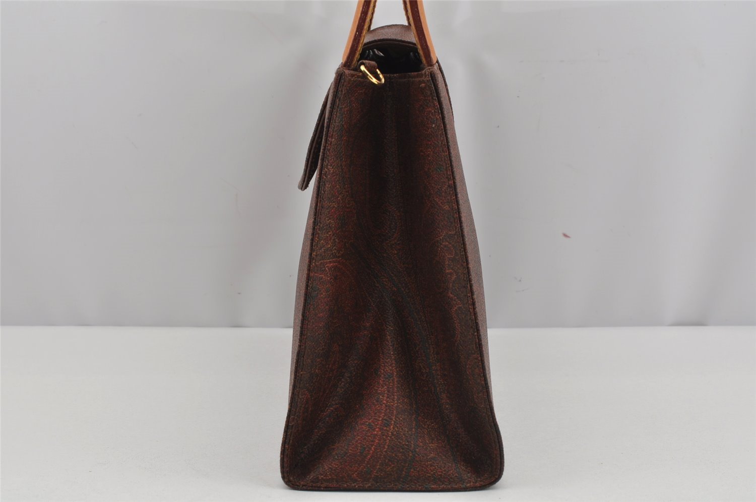 Authentic ETRO Paisley 2Way Shoulder Hand Bag Purse PVC Leather Brown Junk 4069J