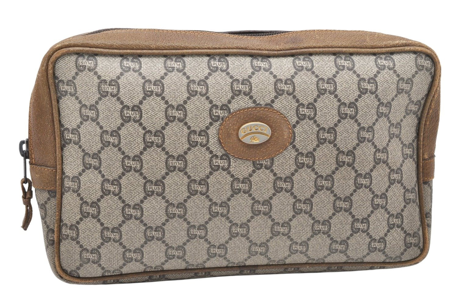 Authentic GUCCI GG Plus Clutch Hand Bag Purse PVC Leather Brown Junk 4070K