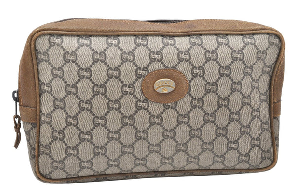 Authentic GUCCI GG Plus Clutch Hand Bag Purse PVC Leather Brown Junk 4070K