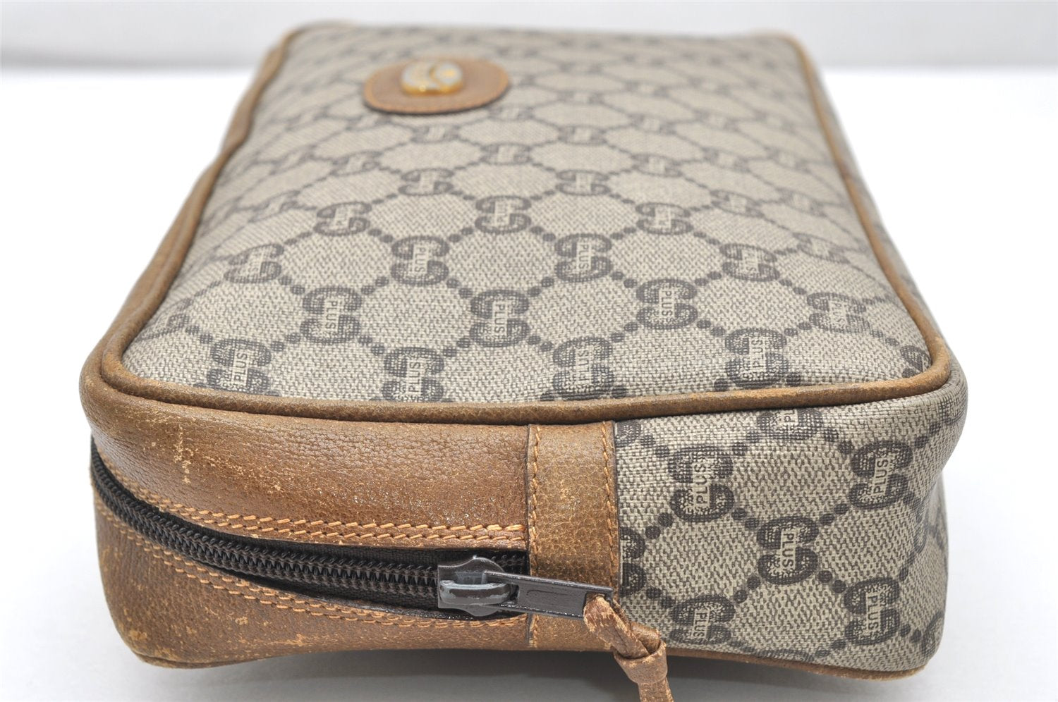 Authentic GUCCI GG Plus Clutch Hand Bag Purse PVC Leather Brown Junk 4070K