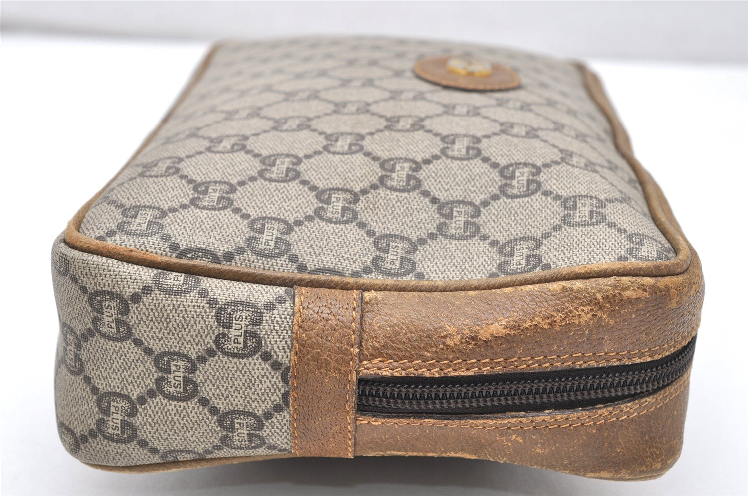 Authentic GUCCI GG Plus Clutch Hand Bag Purse PVC Leather Brown Junk 4070K