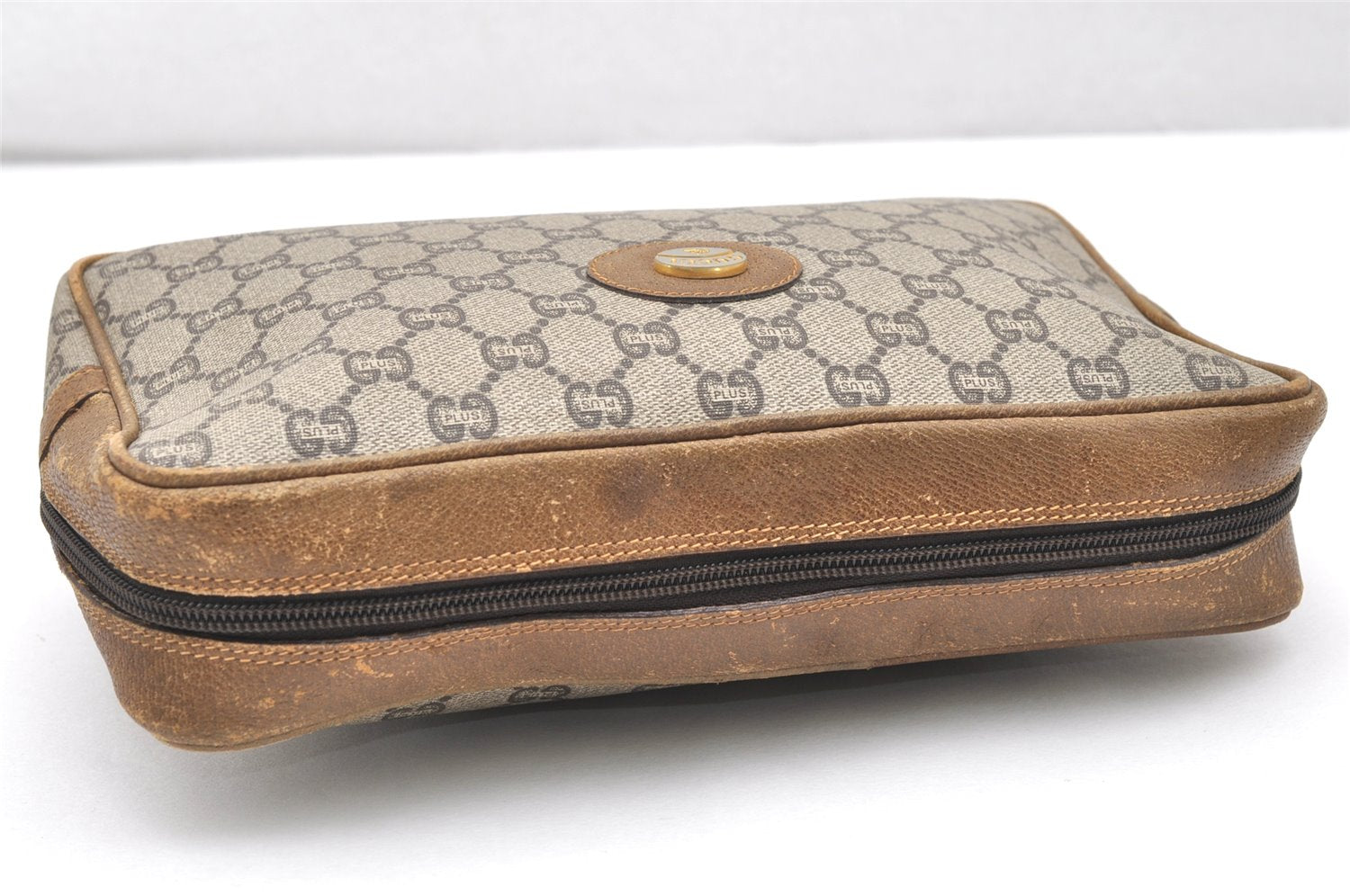 Authentic GUCCI GG Plus Clutch Hand Bag Purse PVC Leather Brown Junk 4070K