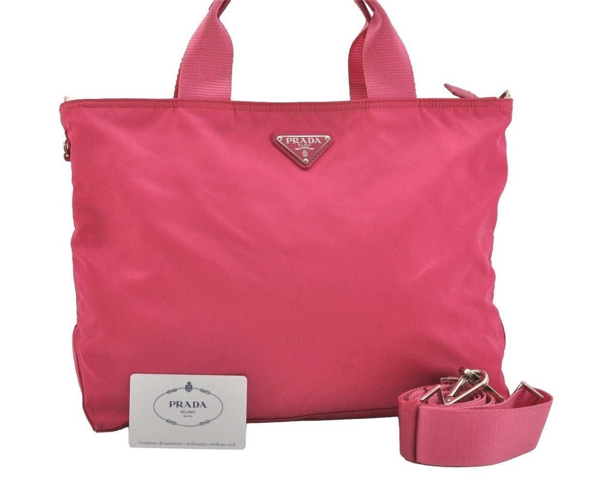 Auth PRADA VELA Nylon Tessuto Saffiano Leather 2Way Tote Bag BN2867 Pink 4071J
