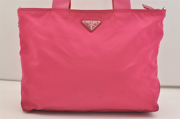 Auth PRADA VELA Nylon Tessuto Saffiano Leather 2Way Tote Bag BN2867 Pink 4071J