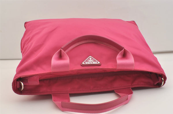 Auth PRADA VELA Nylon Tessuto Saffiano Leather 2Way Tote Bag BN2867 Pink 4071J