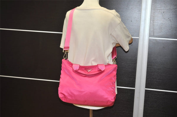 Auth PRADA VELA Nylon Tessuto Saffiano Leather 2Way Tote Bag BN2867 Pink 4071J