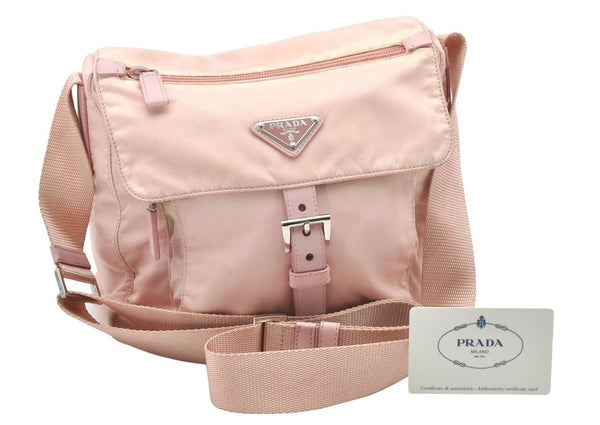 Authentic PRADA Vela Sport Nylon Tessuto Leather Shoulder Bag BT8994 Pink 4071K