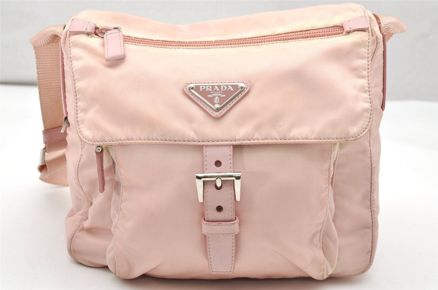 Authentic PRADA Vela Sport Nylon Tessuto Leather Shoulder Bag BT8994 Pink 4071K