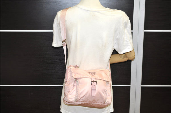 Authentic PRADA Vela Sport Nylon Tessuto Leather Shoulder Bag BT8994 Pink 4071K