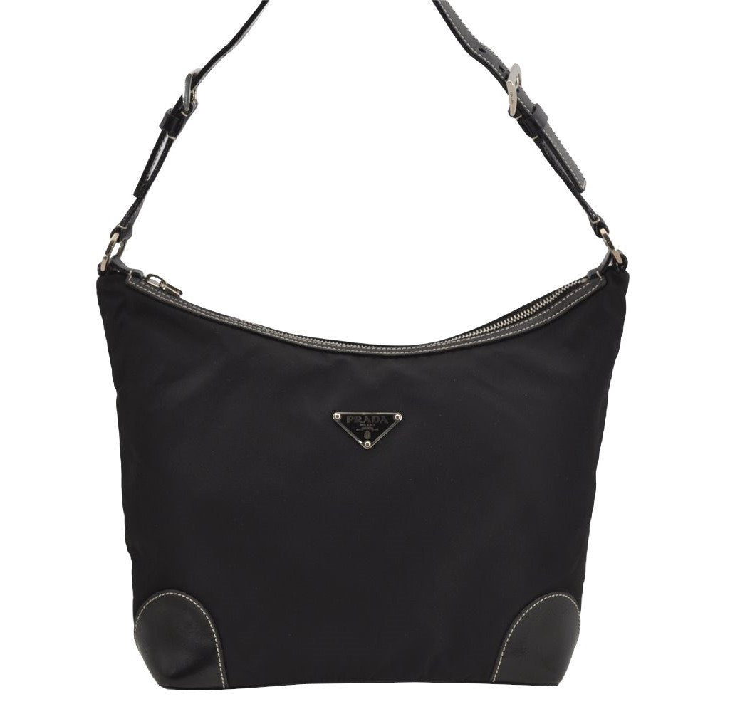 Authentic PRADA Nylon Tessuto Leather Shoulder Hand Bag Purse Black 4072J