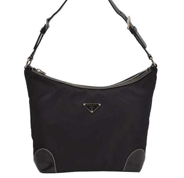 Authentic PRADA Nylon Tessuto Leather Shoulder Hand Bag Purse Black 4072J