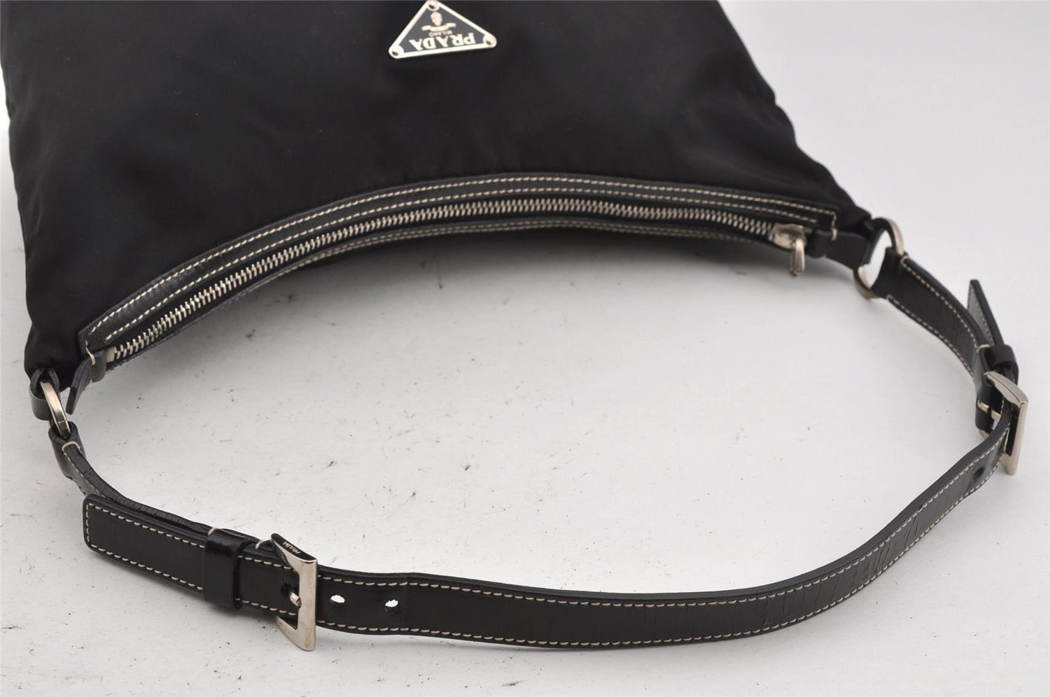 Authentic PRADA Nylon Tessuto Leather Shoulder Hand Bag Purse Black 4072J