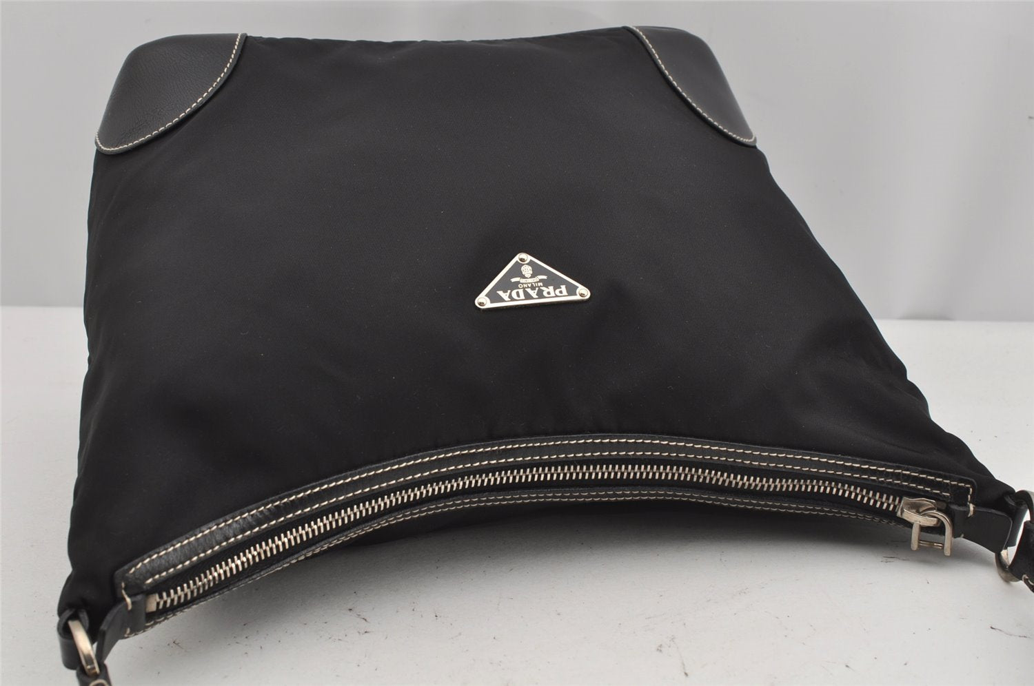 Authentic PRADA Nylon Tessuto Leather Shoulder Hand Bag Purse Black 4072J