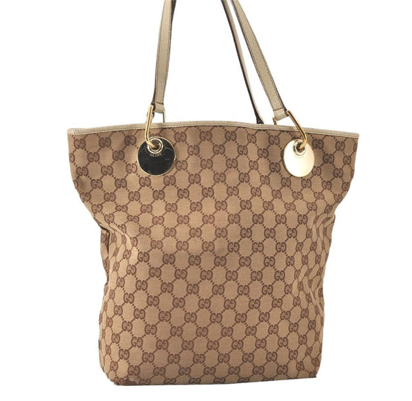 Authentic GUCCI Eclipse Shoulder Tote Bag GG Canvas Leather 120836 Brown 4077K