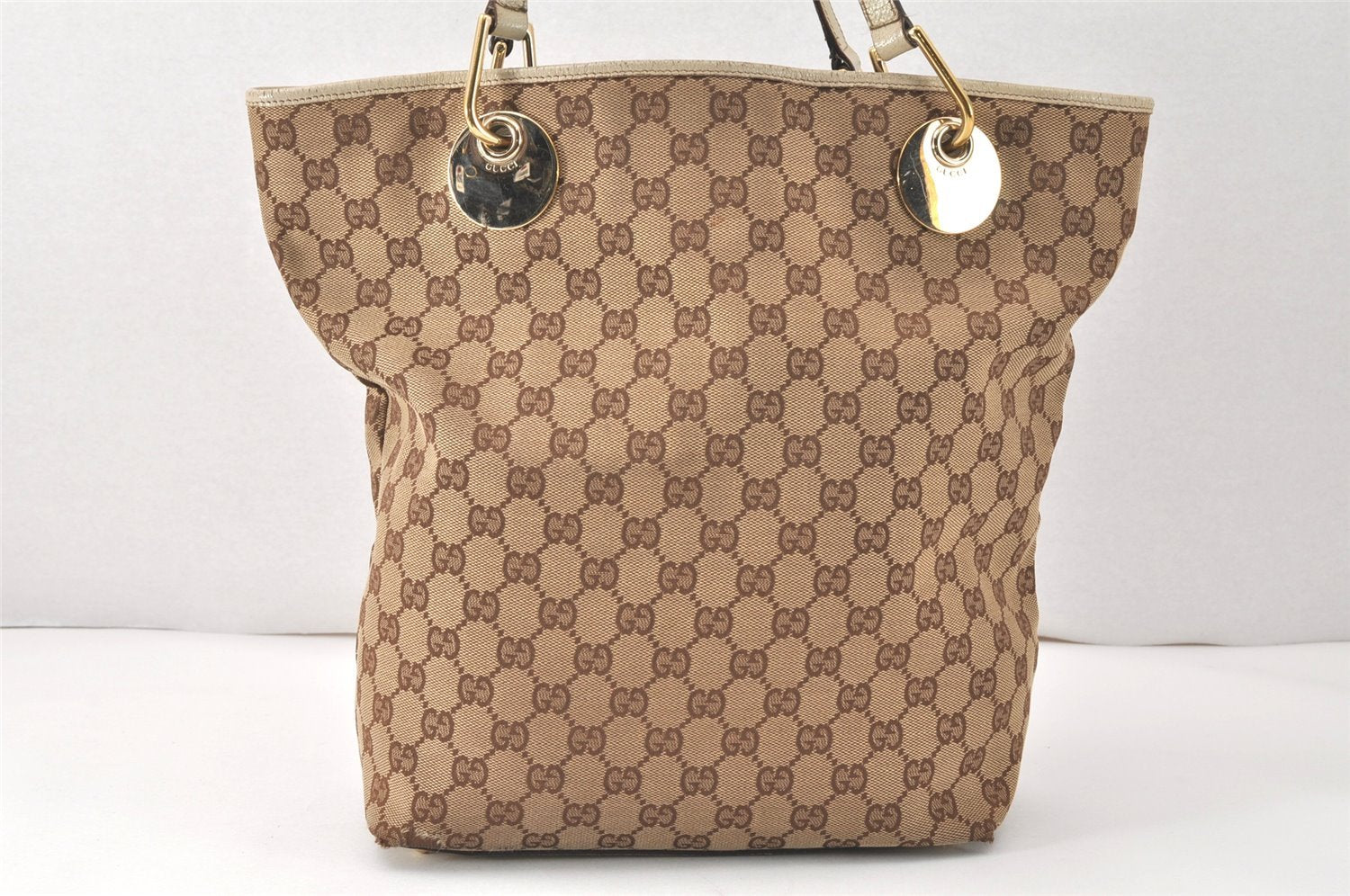 Authentic GUCCI Eclipse Shoulder Tote Bag GG Canvas Leather 120836 Brown 4077K