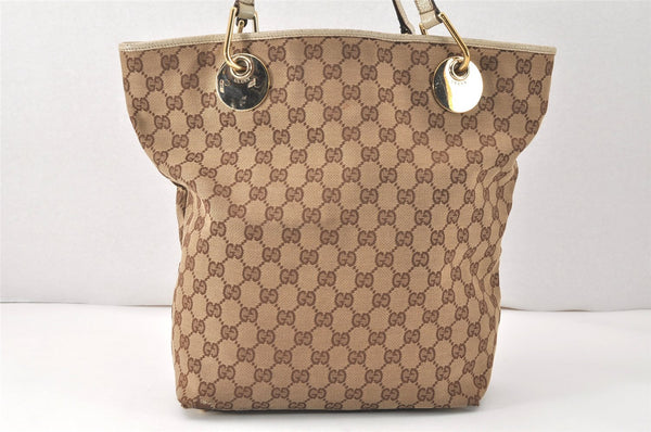 Authentic GUCCI Eclipse Shoulder Tote Bag GG Canvas Leather 120836 Brown 4077K