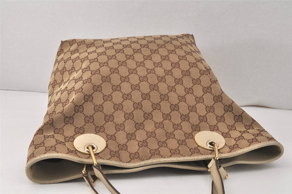 Authentic GUCCI Eclipse Shoulder Tote Bag GG Canvas Leather 120836 Brown 4077K