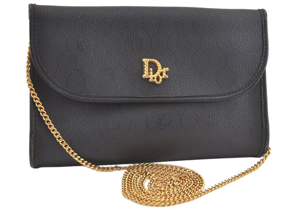 Authentic Christian Dior Honeycomb Shoulder Bag Chain PVC Leather Black 4081K
