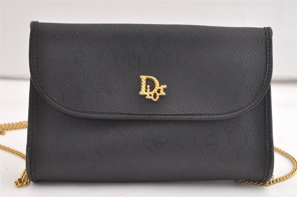 Authentic Christian Dior Honeycomb Shoulder Bag Chain PVC Leather Black 4081K