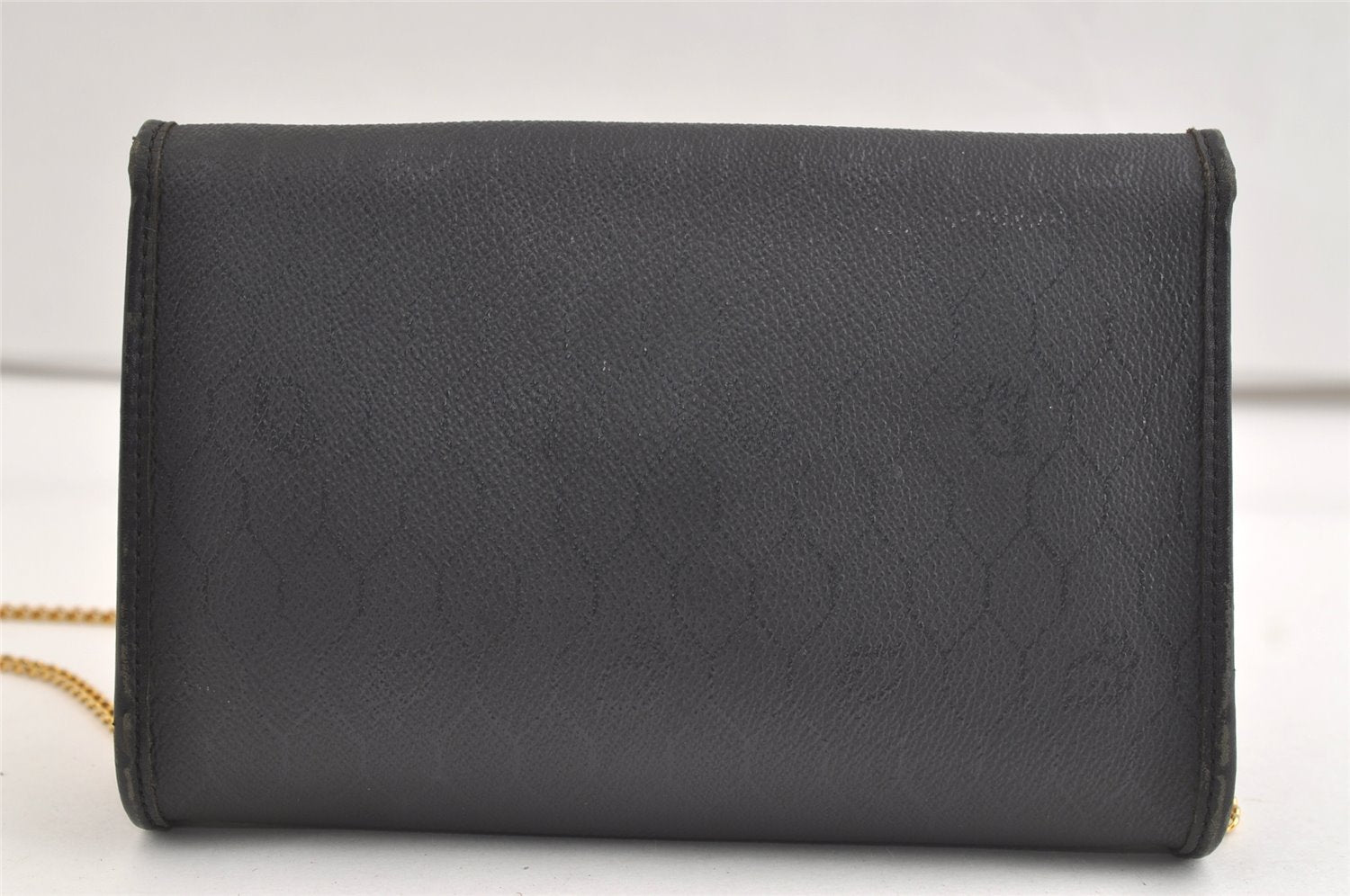 Authentic Christian Dior Honeycomb Shoulder Bag Chain PVC Leather Black 4081K