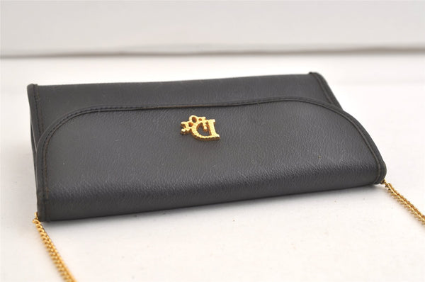 Authentic Christian Dior Honeycomb Shoulder Bag Chain PVC Leather Black 4081K