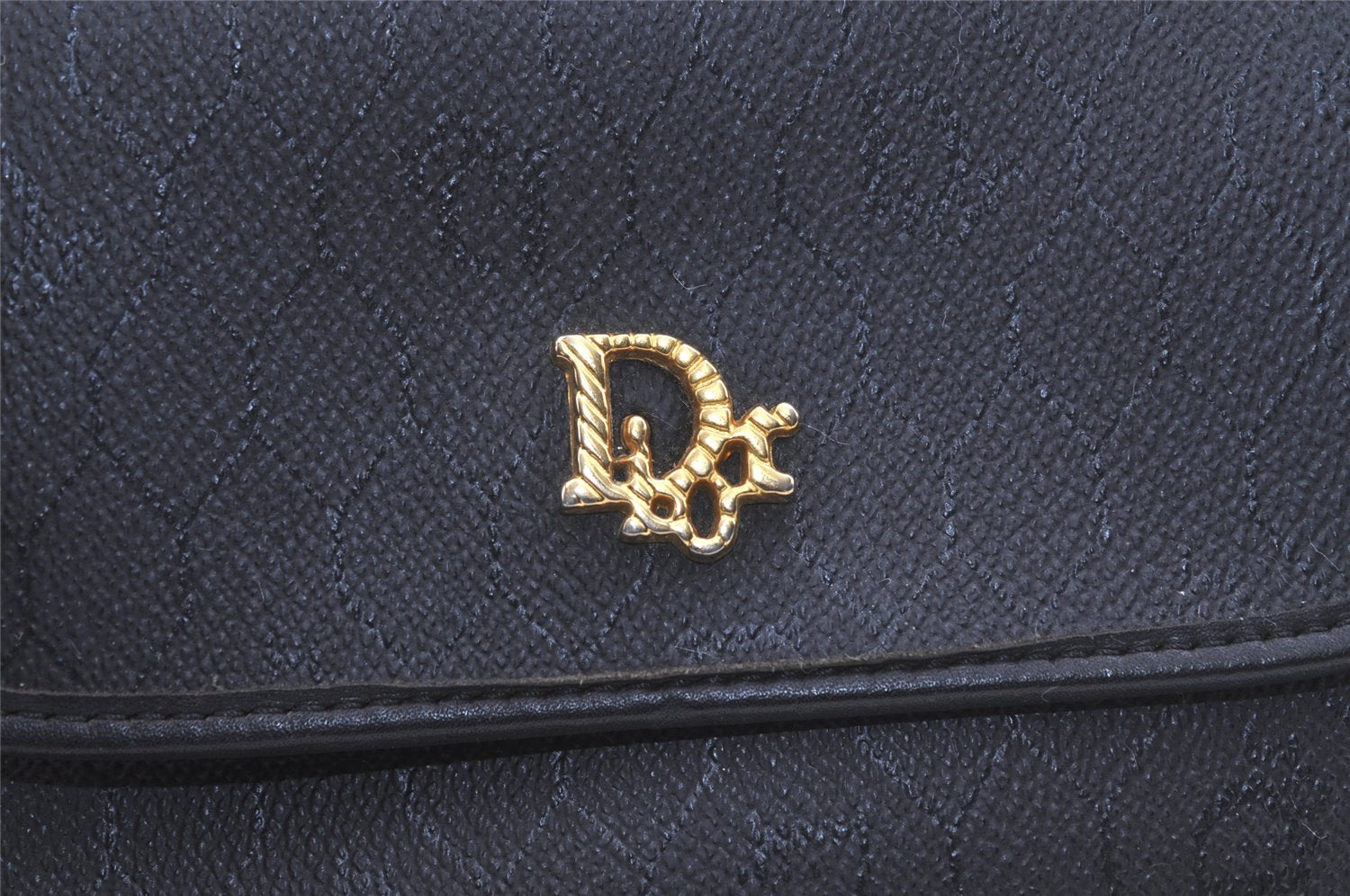 Authentic Christian Dior Honeycomb Shoulder Bag Chain PVC Leather Black 4081K
