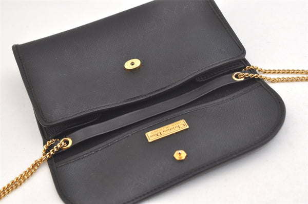 Authentic Christian Dior Honeycomb Shoulder Bag Chain PVC Leather Black 4081K