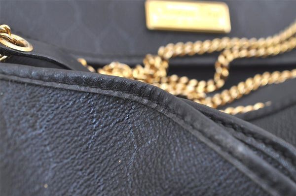 Authentic Christian Dior Honeycomb Shoulder Bag Chain PVC Leather Black 4081K