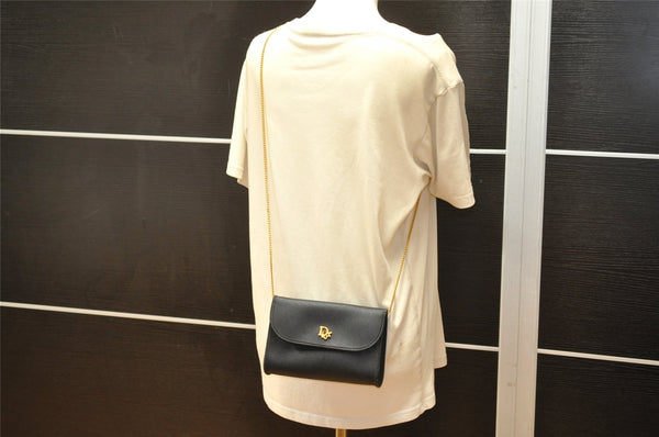 Authentic Christian Dior Honeycomb Shoulder Bag Chain PVC Leather Black 4081K