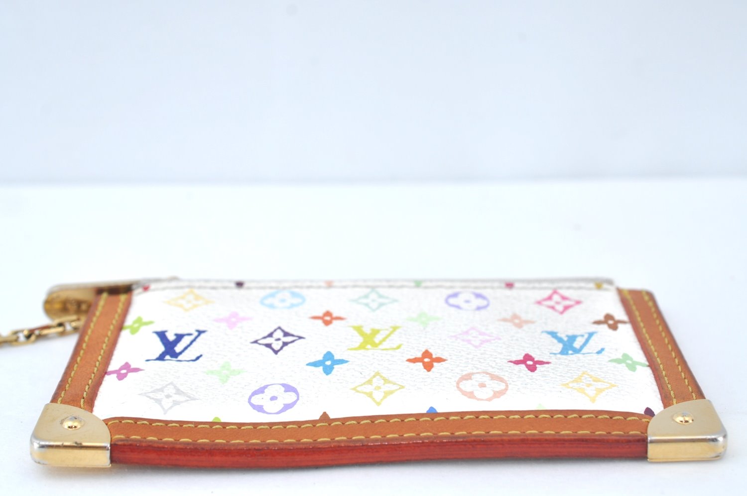 Authentic Louis Vuitton Monogram Multicolor Pochette Cles Coin Purse White 4083J