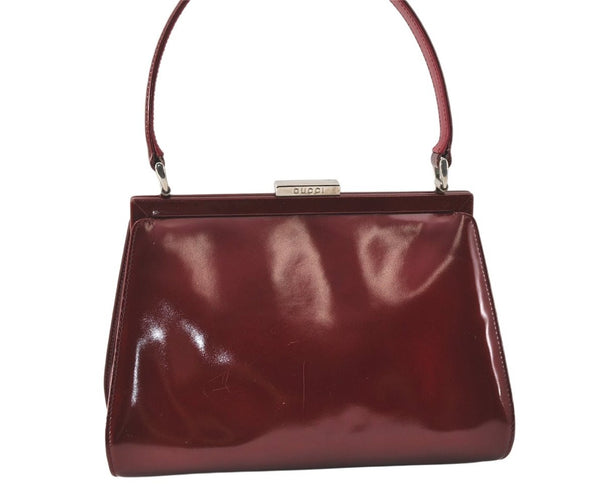 Authentic GUCCI Vintage Shoulder Hand Bag Purse Enamel Bordeaux 4085K