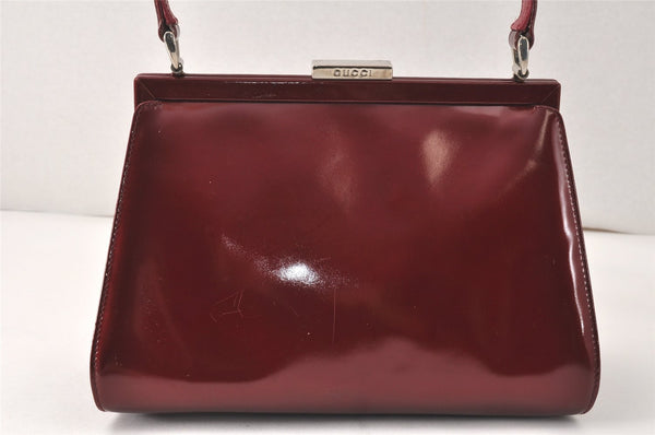 Authentic GUCCI Vintage Shoulder Hand Bag Purse Enamel Bordeaux 4085K