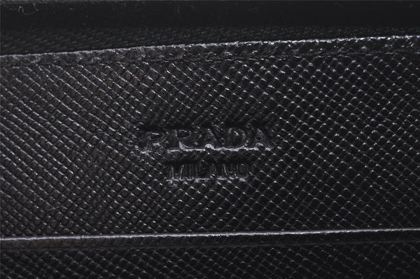 Authentic PRADA Vintage Saffiano Triangle Leather Long Wallet Purse Black 4087I