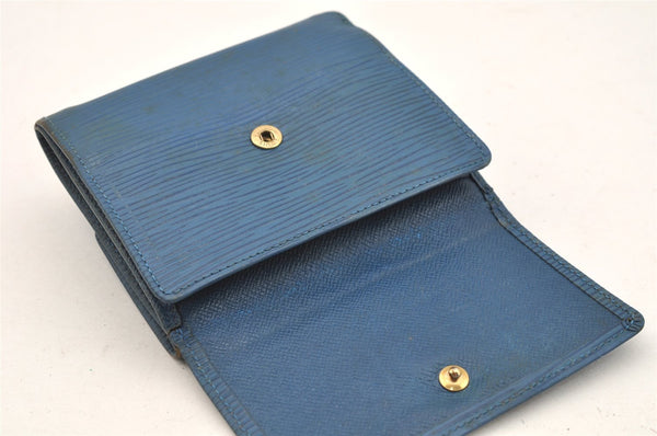 Auth Louis Vuitton Epi Porte Monnaie Billets Cartes Credit Wallet Blue LV 4095I