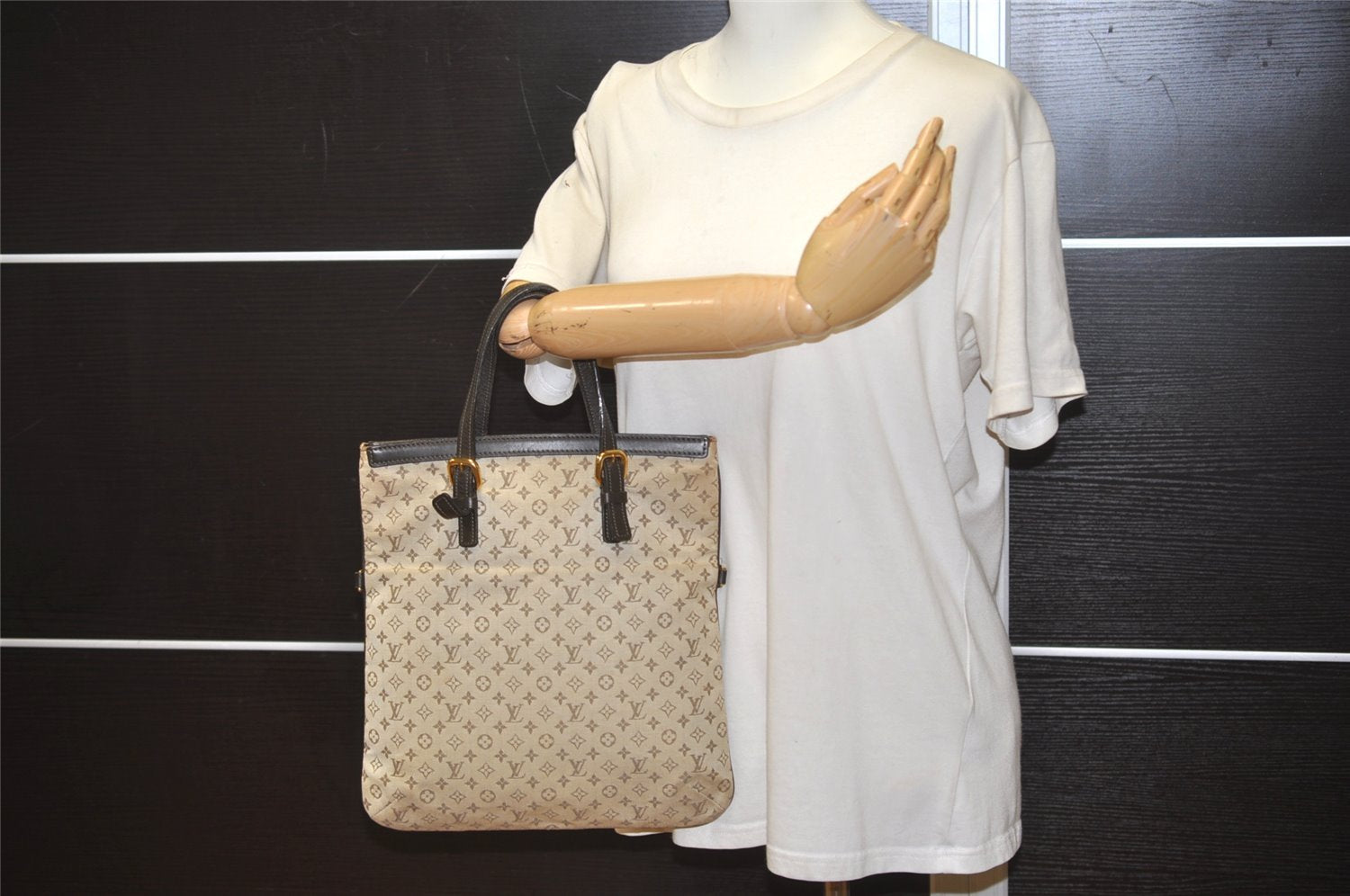 Authentic Louis Vuitton Monogram Mini Francoise 2Way Tote Bag Khaki Beige 4095J