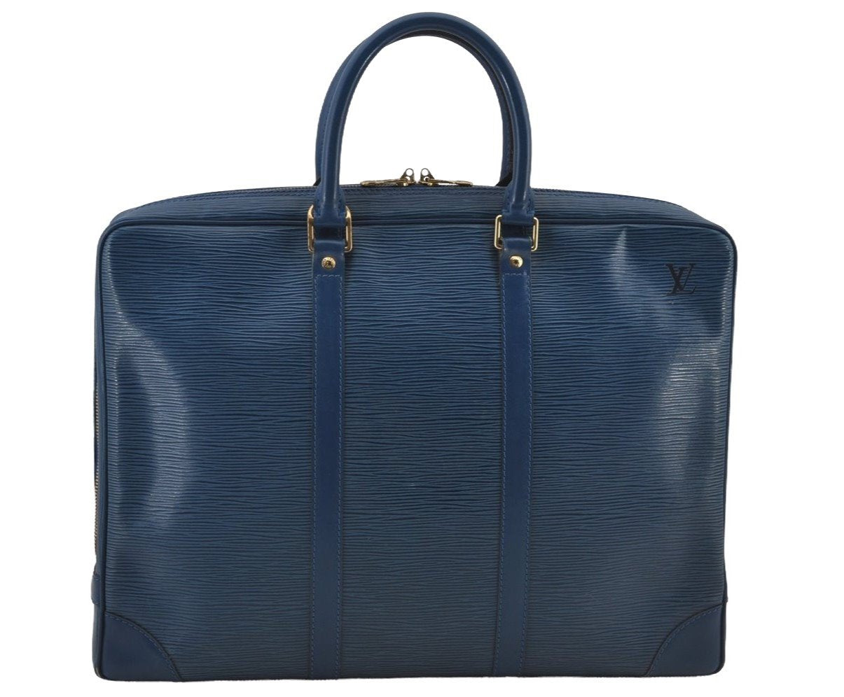 Authentic Louis Vuitton Epi Porte Documents Voyage Briefcase M41144 Blue 4098J