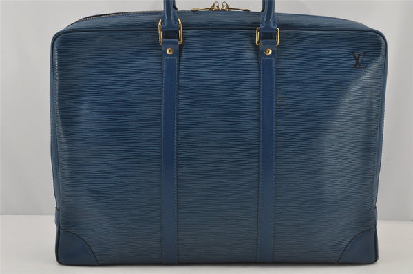 Authentic Louis Vuitton Epi Porte Documents Voyage Briefcase M41144 Blue 4098J