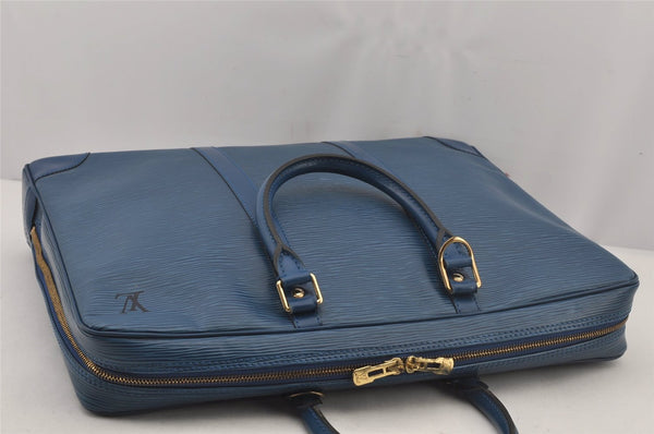 Authentic Louis Vuitton Epi Porte Documents Voyage Briefcase M41144 Blue 4098J