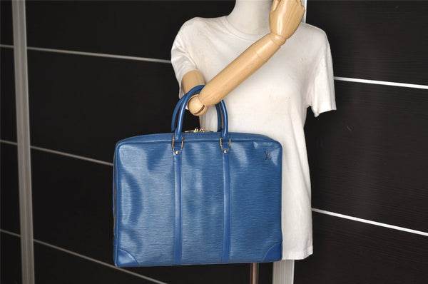 Authentic Louis Vuitton Epi Porte Documents Voyage Briefcase M41144 Blue 4098J