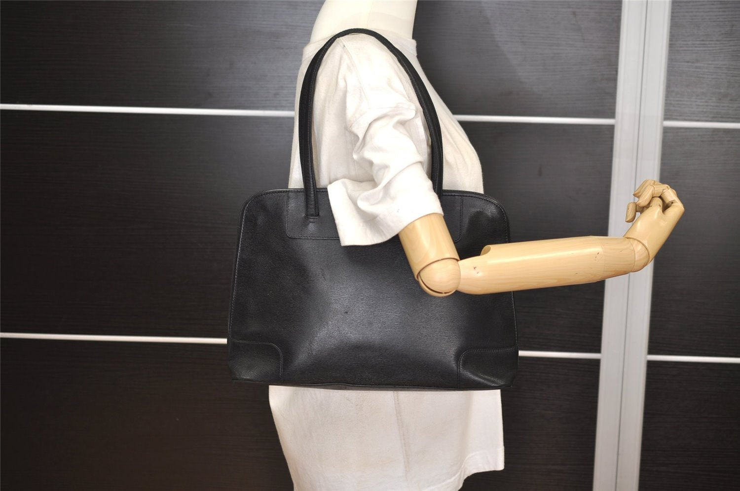 Authentic GUCCI Vintage Shoulder Tote Bag Leather 0021122 Black 4099J