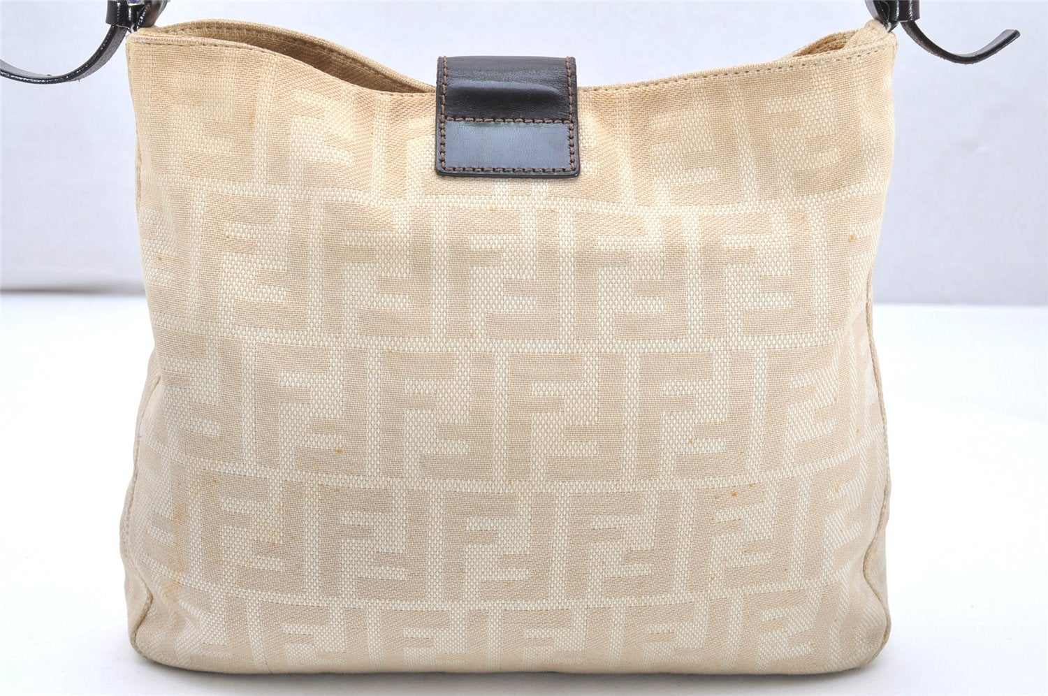 Authentic FENDI Zucca Shoulder Tote Bag Purse Canvas Leather Beige 4100K