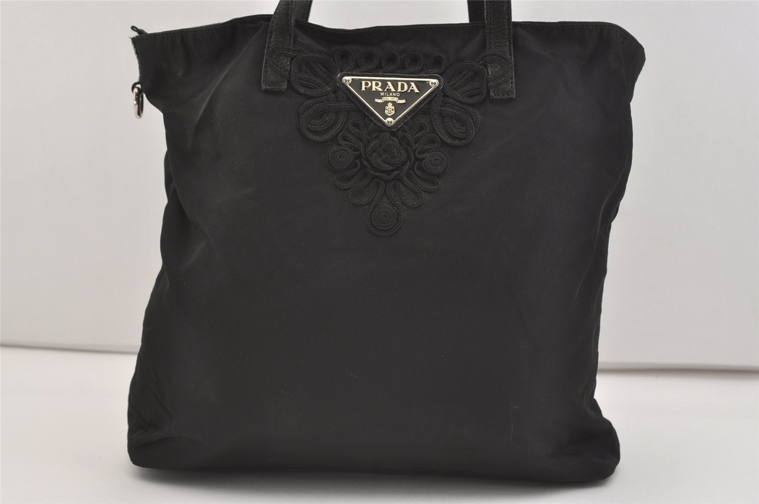 Authentic PRADA Vintage Nylon Tessuto Leather Shoulder Tote Bag Black 4104J
