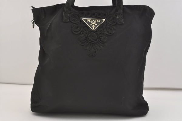 Authentic PRADA Vintage Nylon Tessuto Leather Shoulder Tote Bag Black 4104J