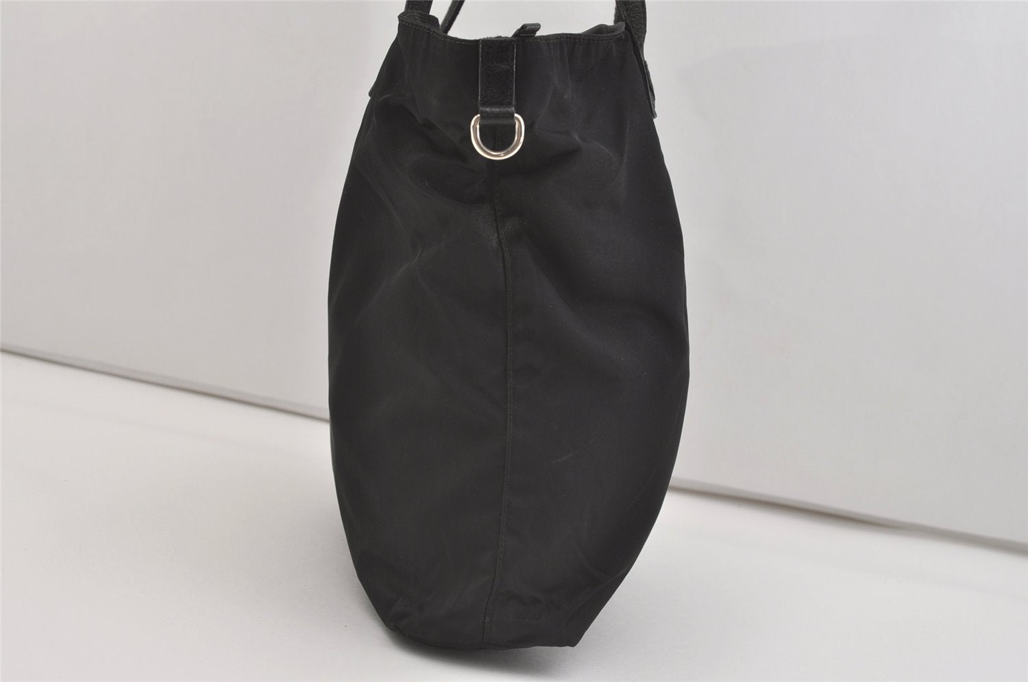 Authentic PRADA Vintage Nylon Tessuto Leather Shoulder Tote Bag Black 4104J