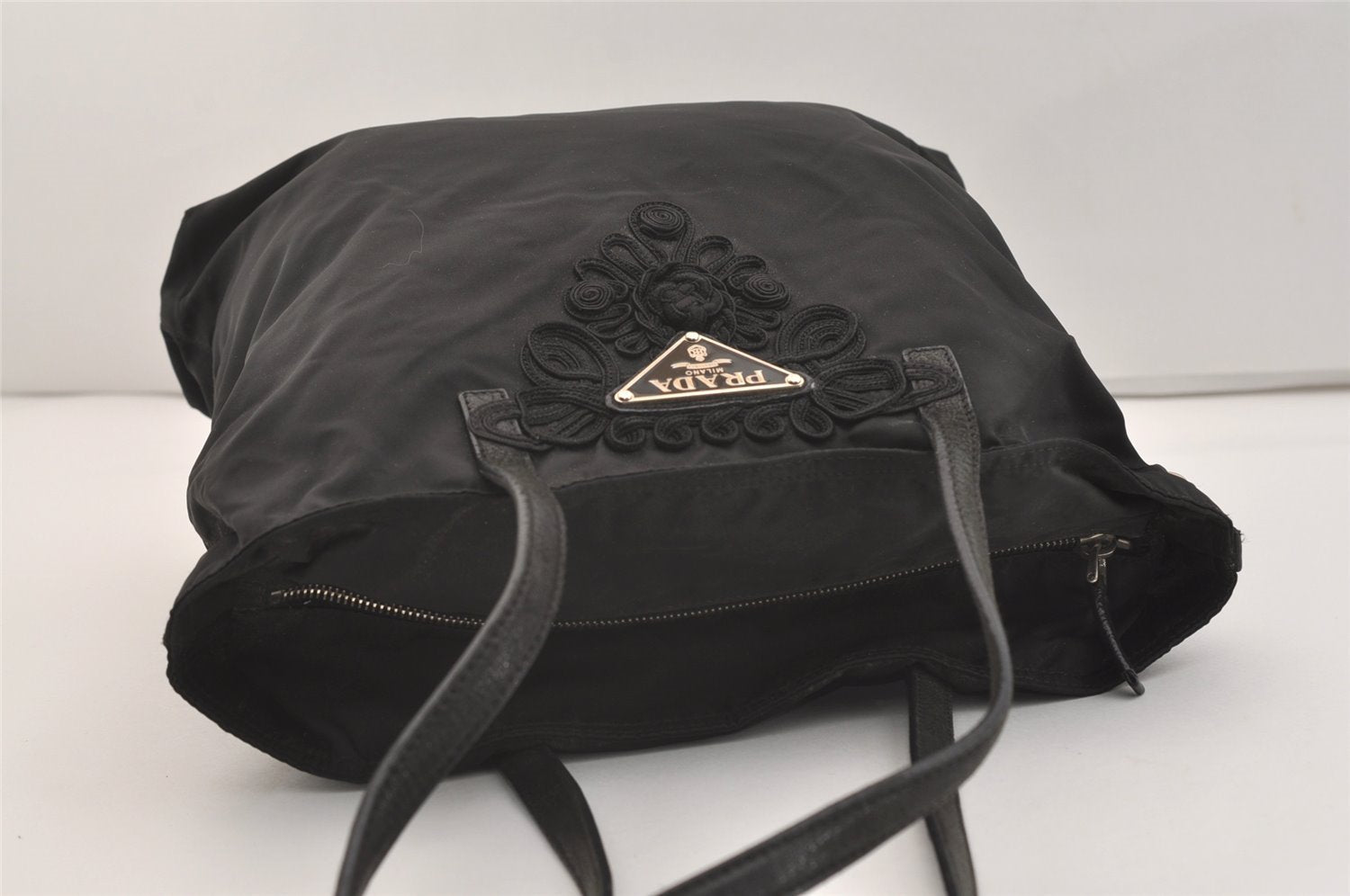 Authentic PRADA Vintage Nylon Tessuto Leather Shoulder Tote Bag Black 4104J