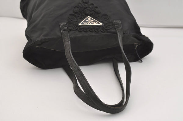 Authentic PRADA Vintage Nylon Tessuto Leather Shoulder Tote Bag Black 4104J