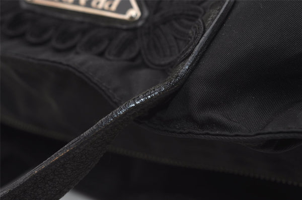 Authentic PRADA Vintage Nylon Tessuto Leather Shoulder Tote Bag Black 4104J