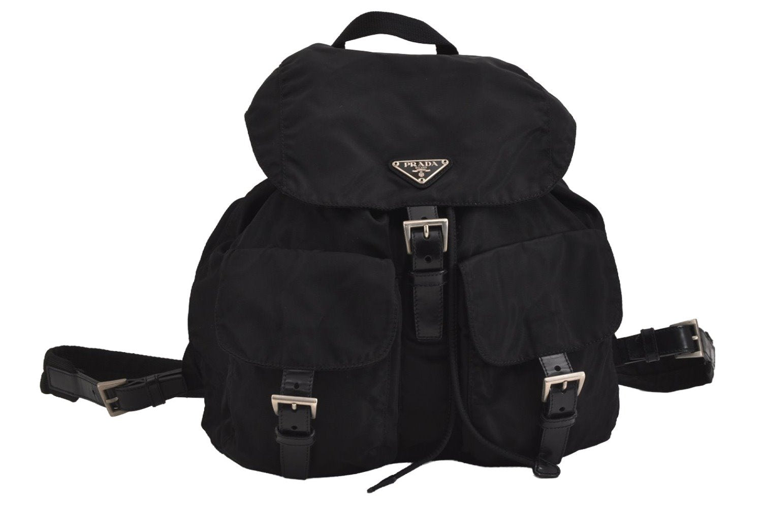 Authentic PRADA Vintage Nylon Tessuto Leather Backpack Black 4106J